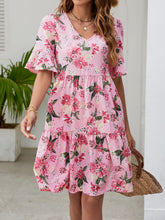 Robe imprimée à col en V et longueur genou